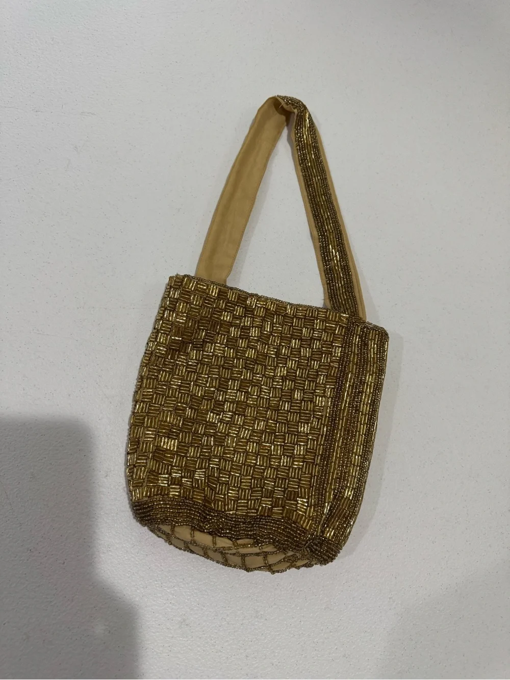 Zara Gold Sequin Mini Bucket Bag Beaded Evening Crossbody Purse - Picture 2 of 7